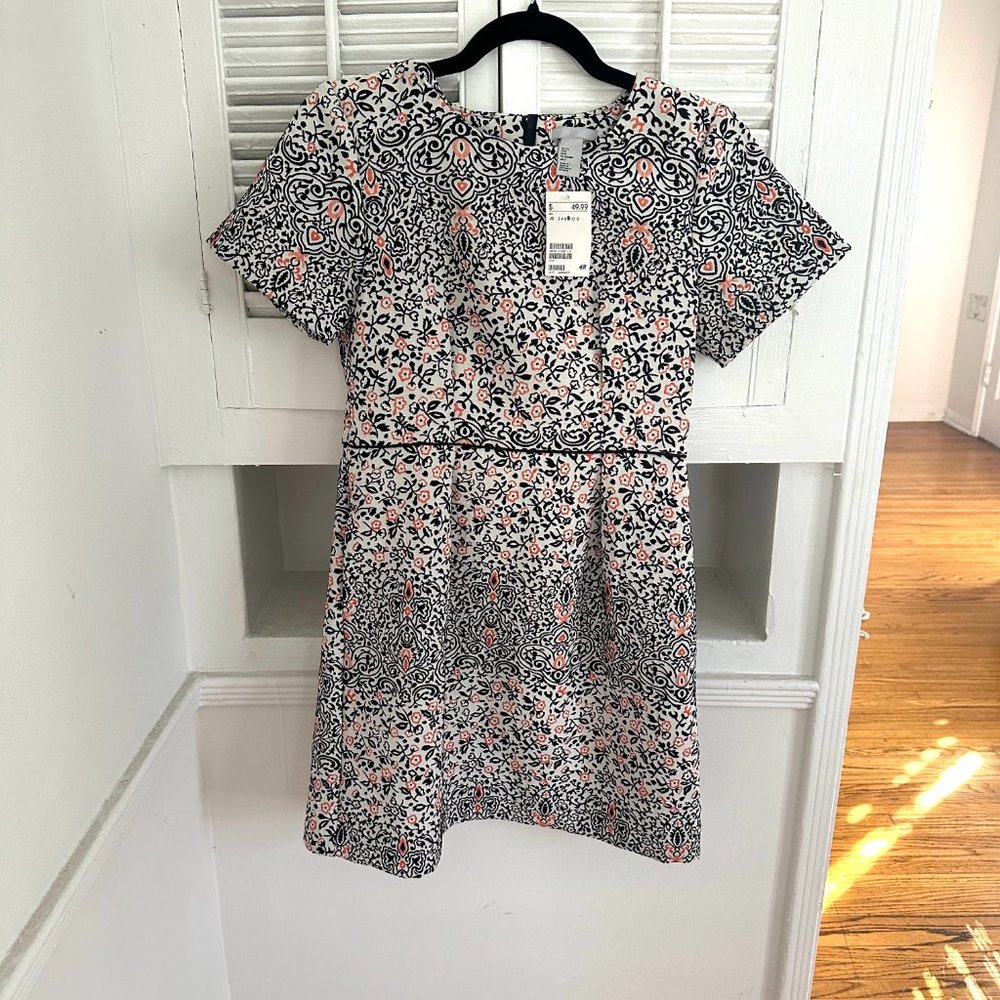 NWT H&M Black/Orange Floral Embroidered Dress With Pockets, Size 8